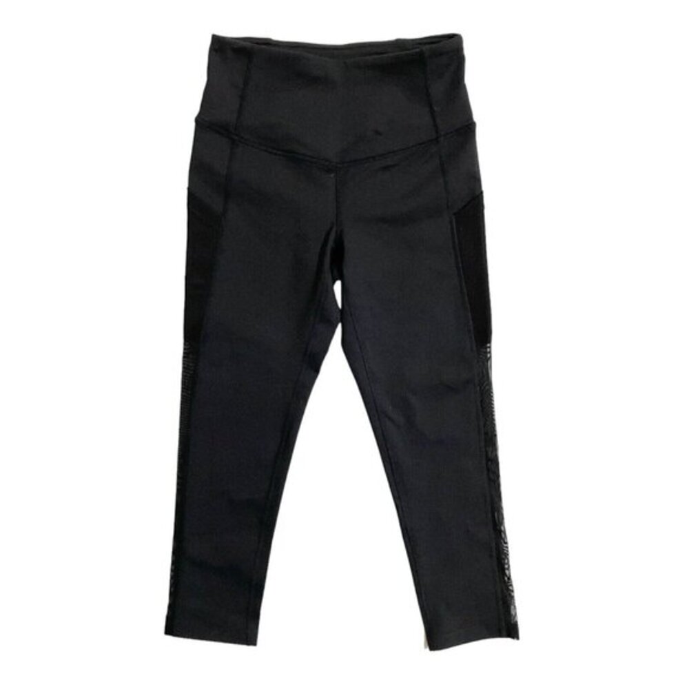 Zella Crop Yoga Studio High Waist Black Stretch Leggings Mesh Inset Sz XS NWT